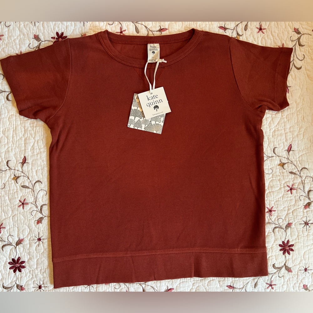 NEW 2 KATE QUINN girls Boxy Tee Shirts Solid Short sleeve Rust & Black - size 7y - Picture 5 of 6